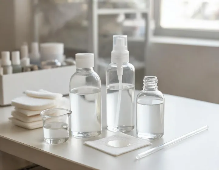 natural face toner on a cosmetics bench, illustration only